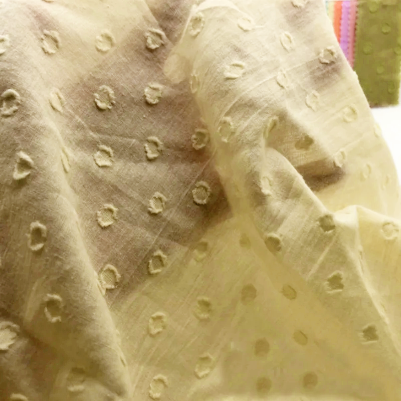 Summer Clothing Material - Solid Washed Cotton Polka Dot Fancy