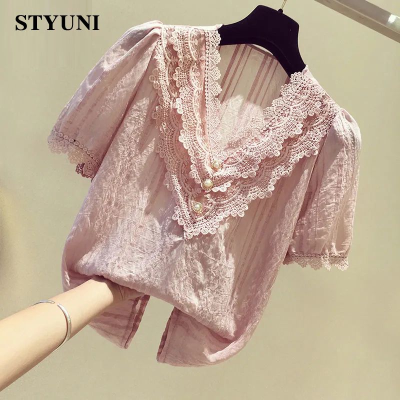 Summer Clothing In Winter - Lace Ruffles V-Neck Chiffon Solid Casual