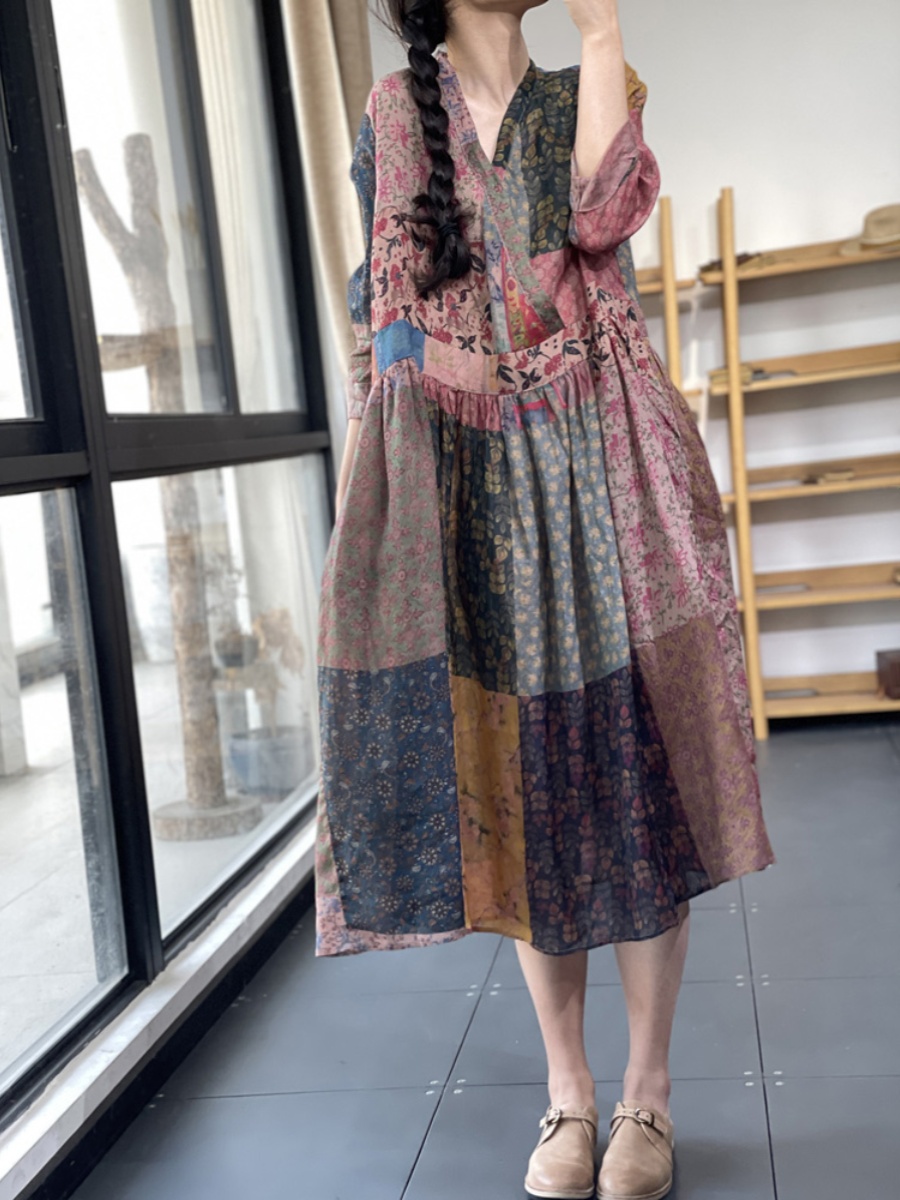 Elegant Loose V-Neck Printed E - Summer Line Clothing Brand recensione e prezzo
