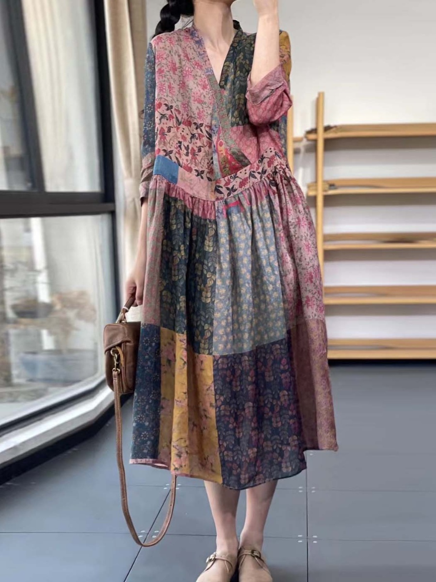 Elegant Loose V-Neck Printed E - Summer Line Clothing Brand recensione e prezzo