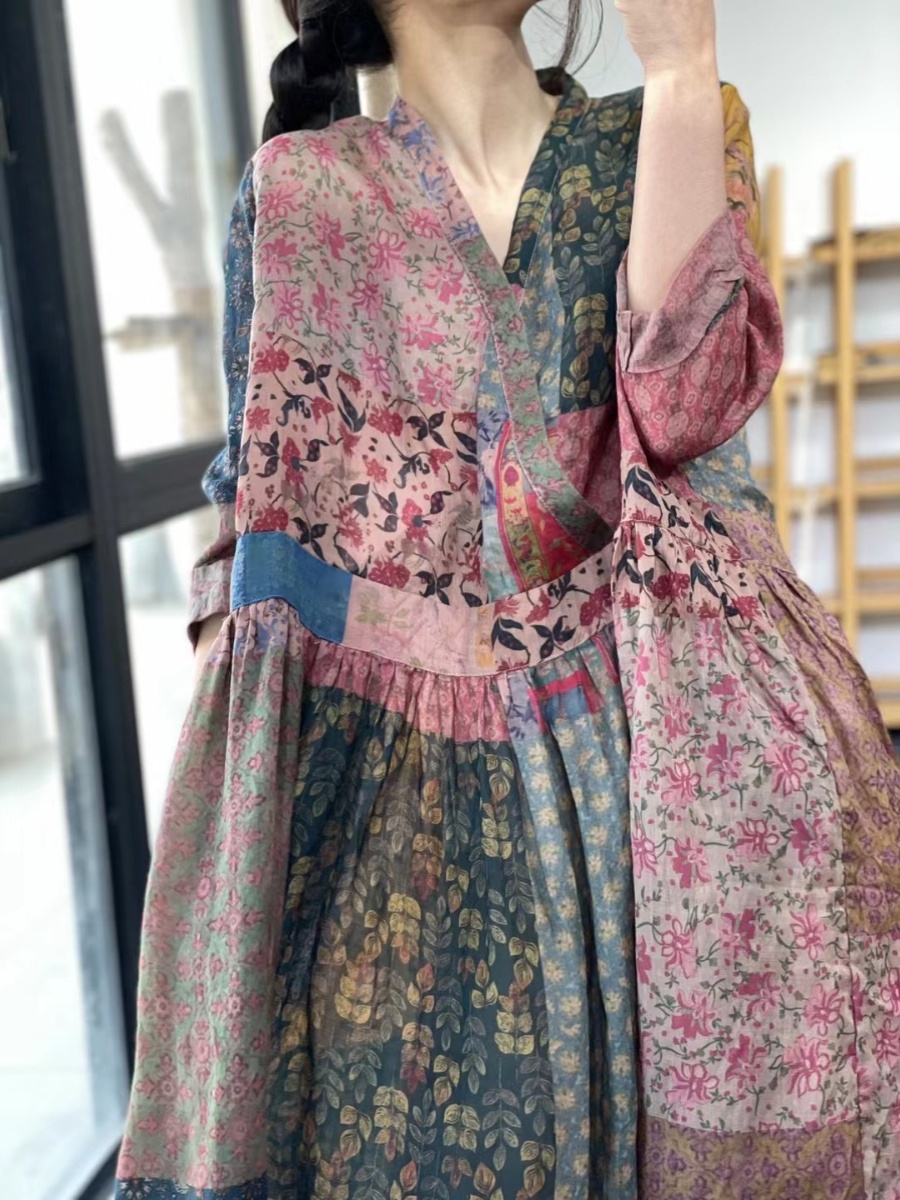 Elegant Loose V-Neck Printed E - Summer Line Clothing Brand recensione e prezzo