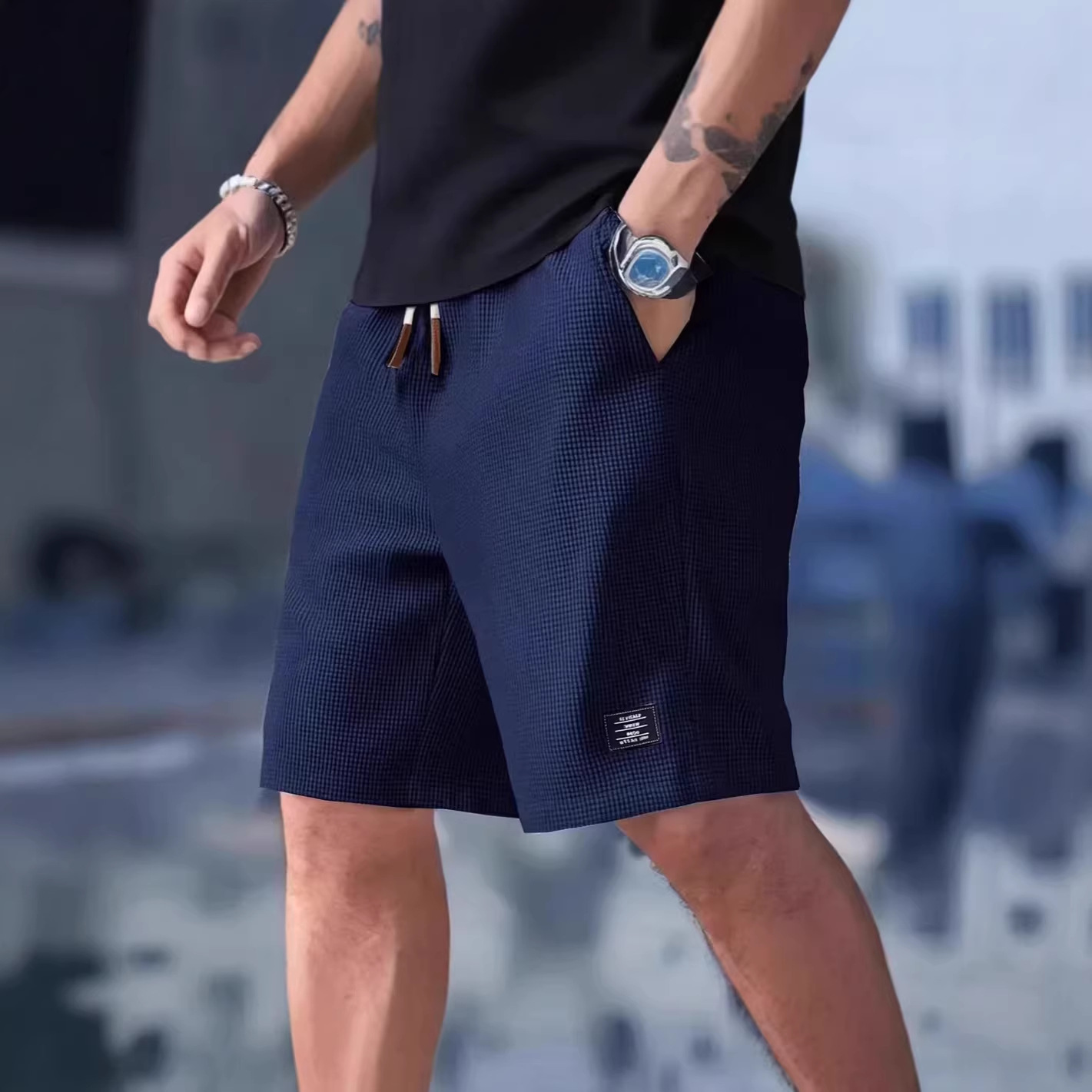 Male Short Pants Black Waffle  - Summer Clothing Deals recensione e prezzo