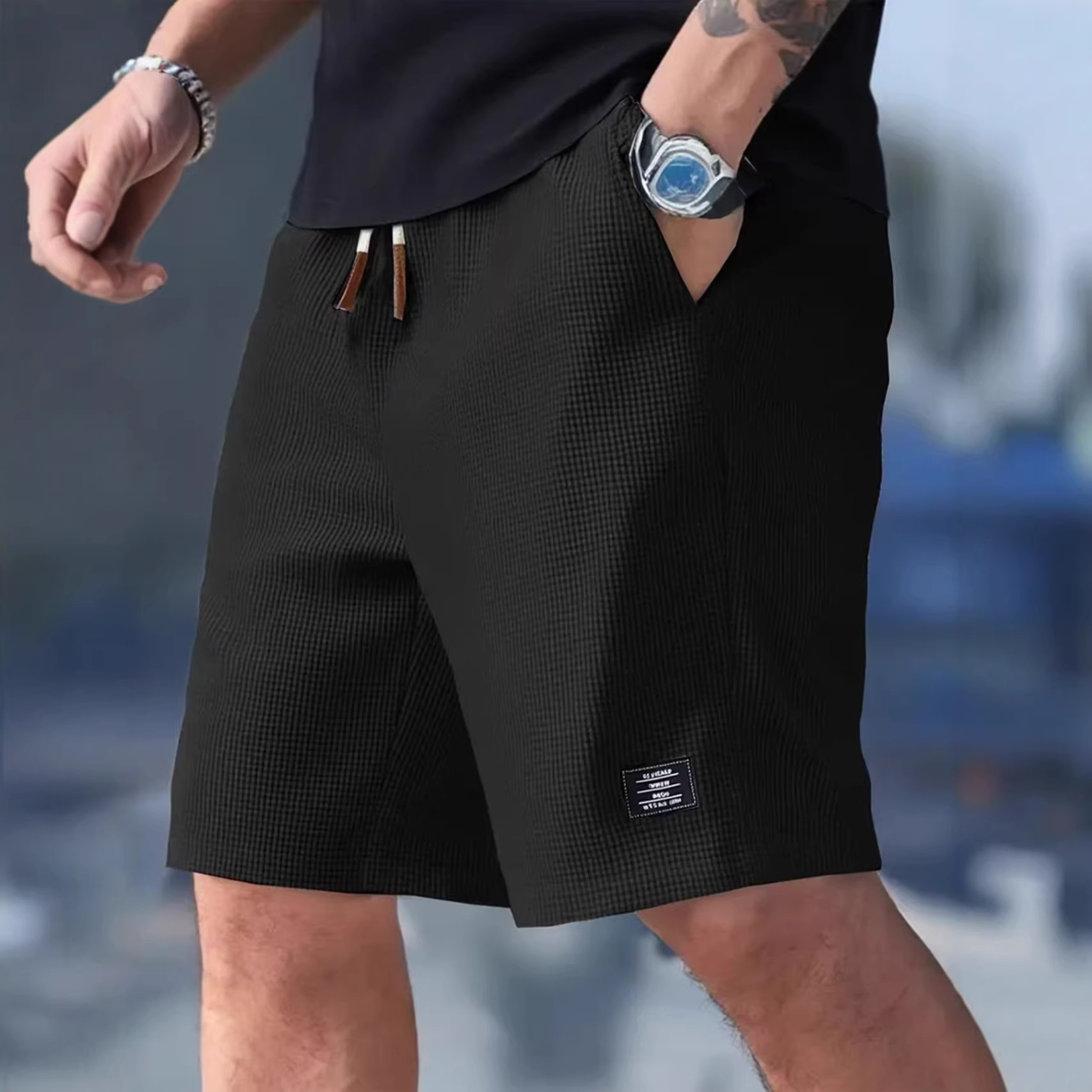 Male Short Pants Black Waffle  - Summer Clothing Deals recensione e prezzo