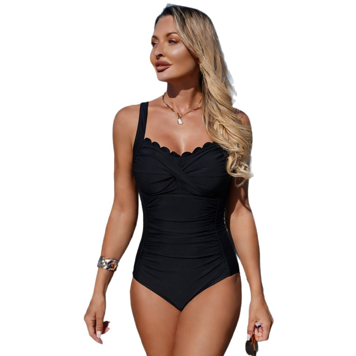 Black Swimsuit Scalloped Neckl - Swimsuit One Piece recensione e prezzo
