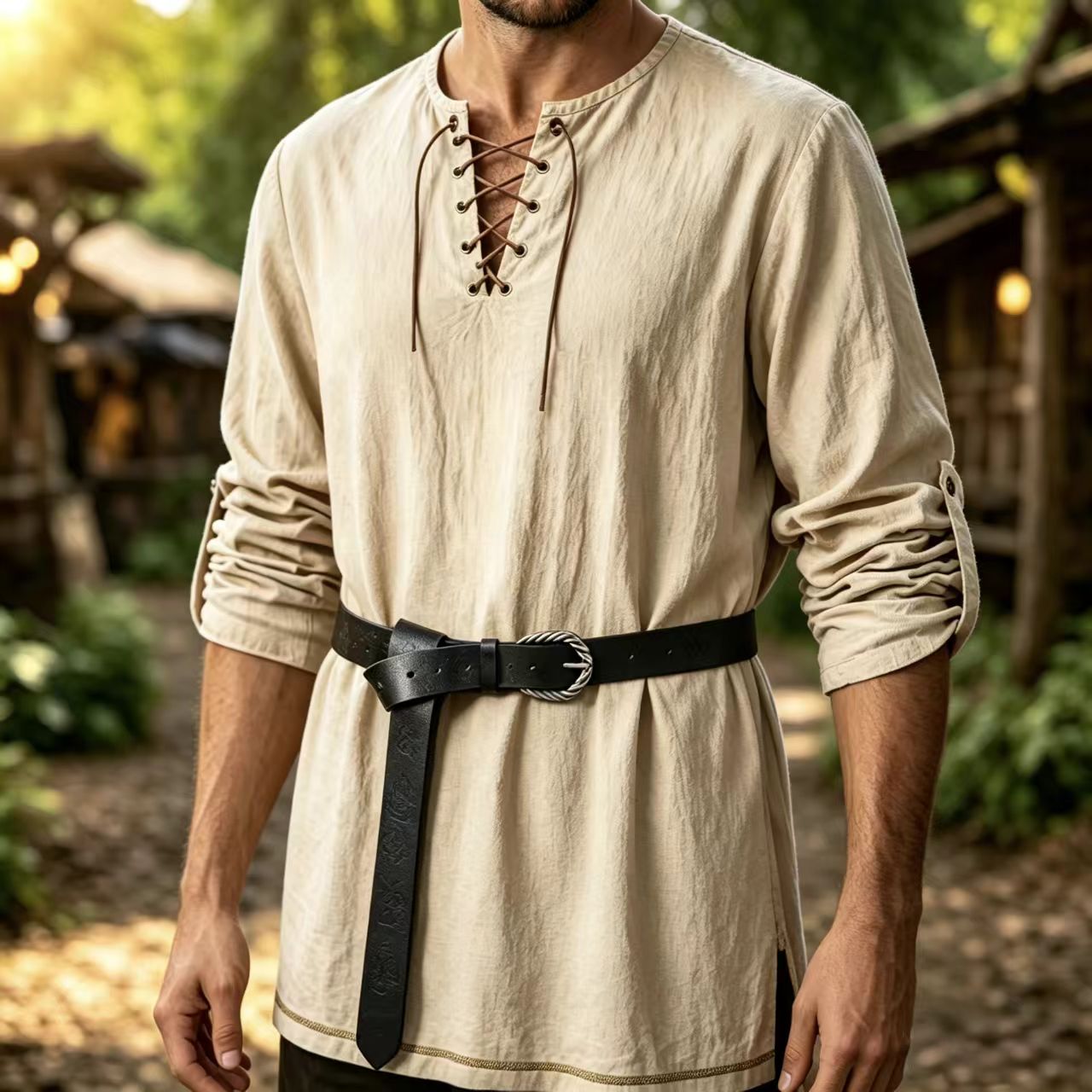 Men Medieval Lace Up Linen Lon - Summer Viking Clothing recensione e prezzo