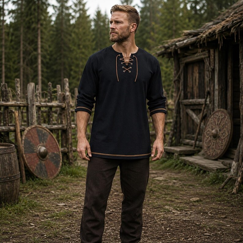 Men Medieval Lace Up Linen Lon - Summer Viking Clothing recensione e prezzo