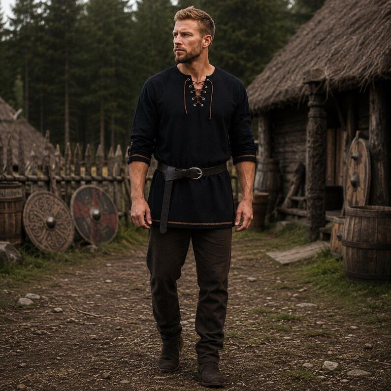 Men Medieval Lace Up Linen Lon - Summer Viking Clothing recensione e prezzo