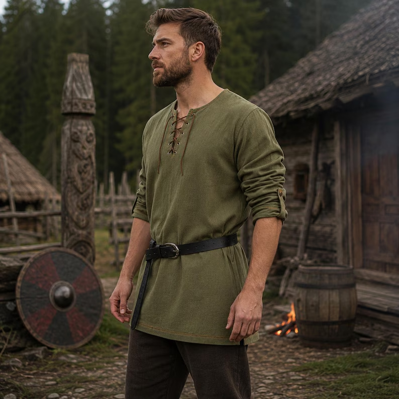 Men Medieval Lace Up Linen Lon - Summer Viking Clothing recensione e prezzo