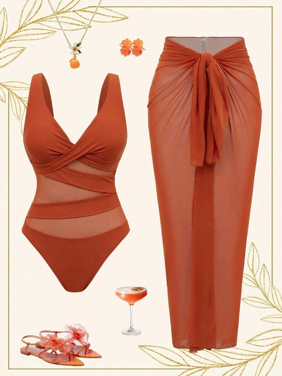 Women Solid Color Mesh One Pie - Swim Cover Up Mesh recensione e prezzo