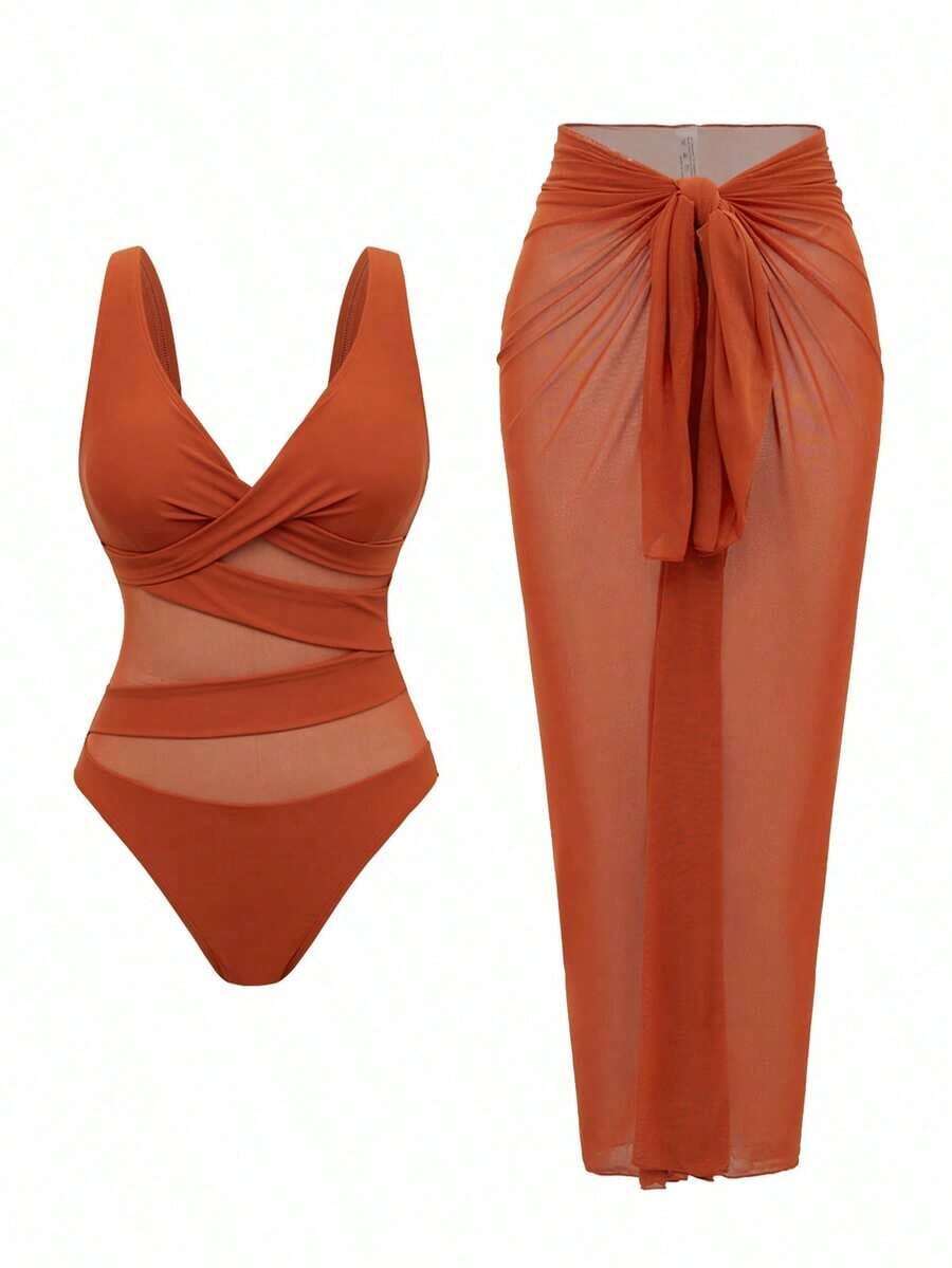 Women Solid Color Mesh One Pie - Swim Cover Up Mesh recensione e prezzo