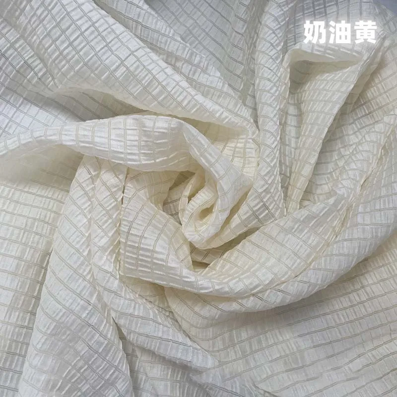 Cream Yellow Checkered Fabric  - Summer Clothing Material recensione e prezzo
