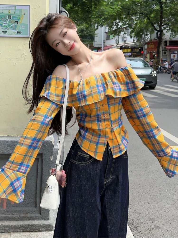 Y2k Gyaru Blouses Slash Neck F - Summer Clothing In Winter recensione e prezzo