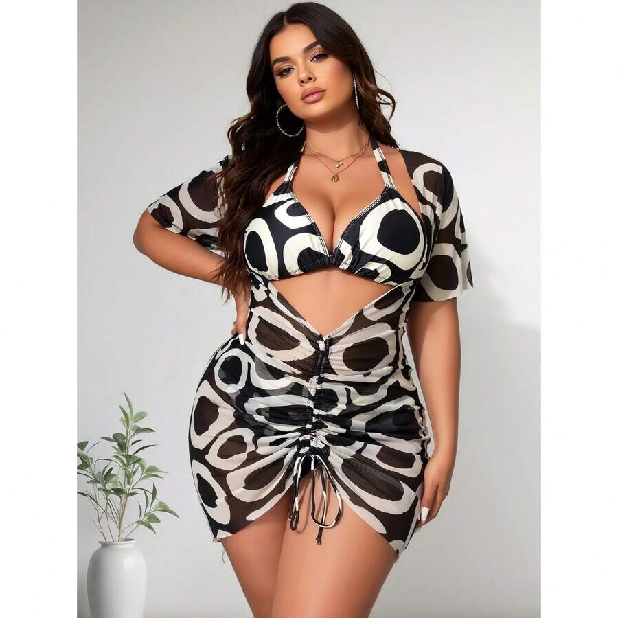 Plus Size Women 3 Piece Swimsu - Swim Cover Up Mesh recensione e prezzo