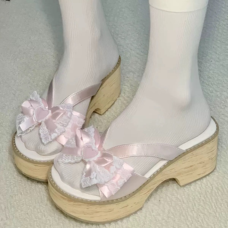 Sweet Bow Wood Grain Thick Bot - Summer Japanese Clothing recensione e prezzo