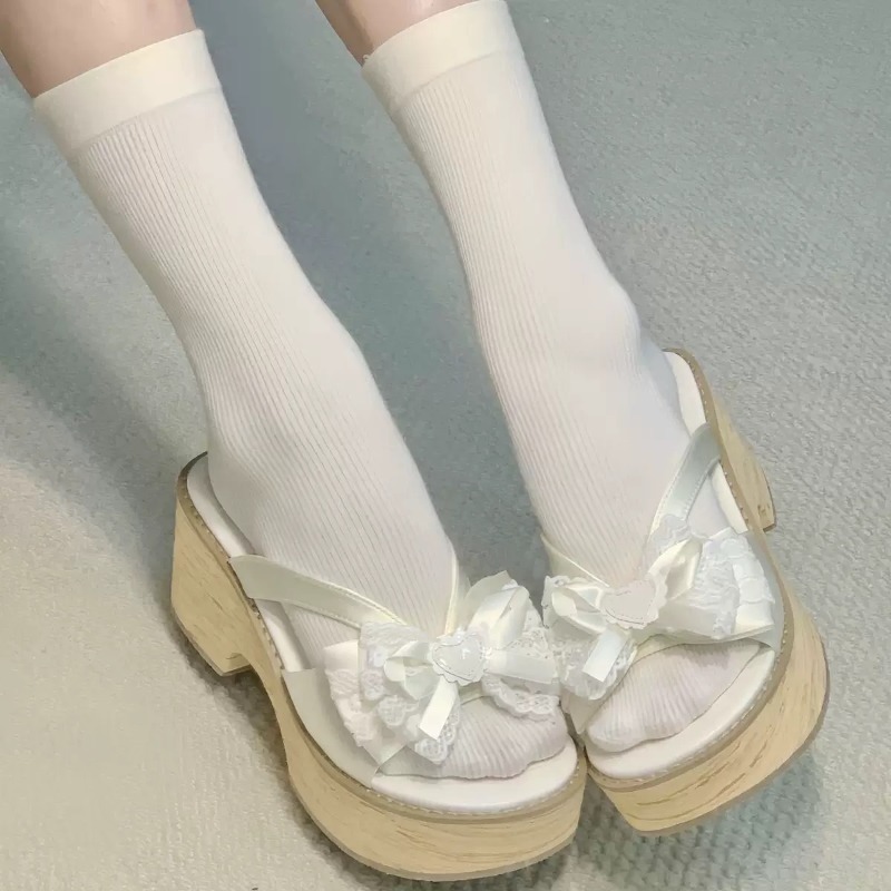 Sweet Bow Wood Grain Thick Bot - Summer Japanese Clothing recensione e prezzo