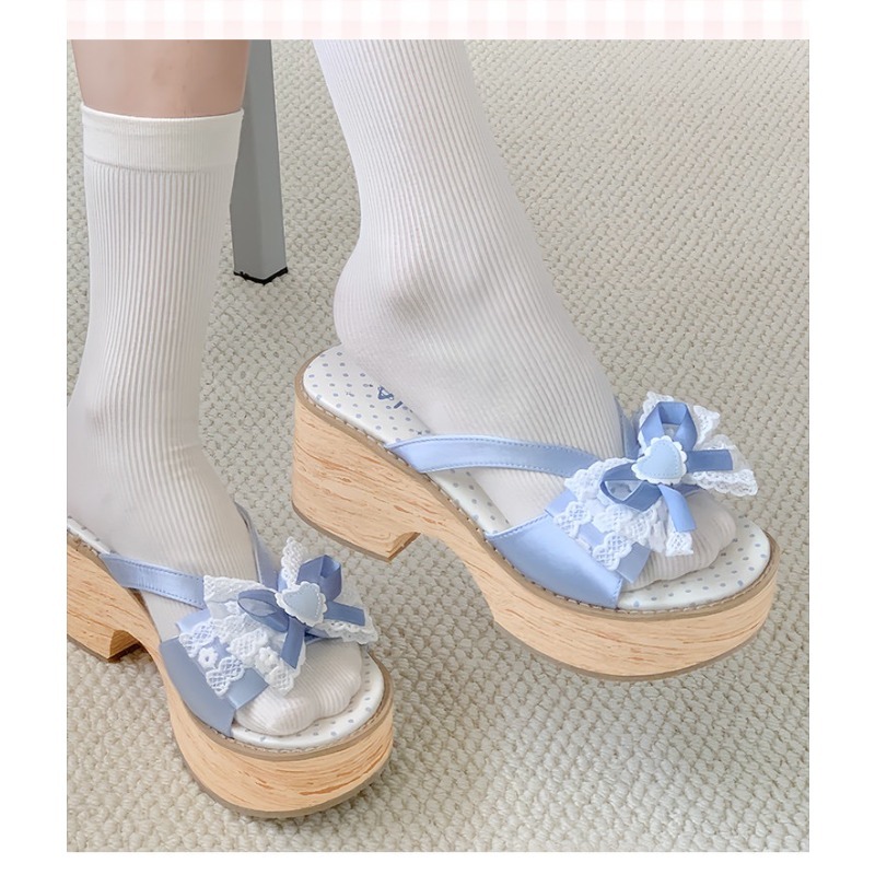 Sweet Bow Wood Grain Thick Bot - Summer Japanese Clothing recensione e prezzo